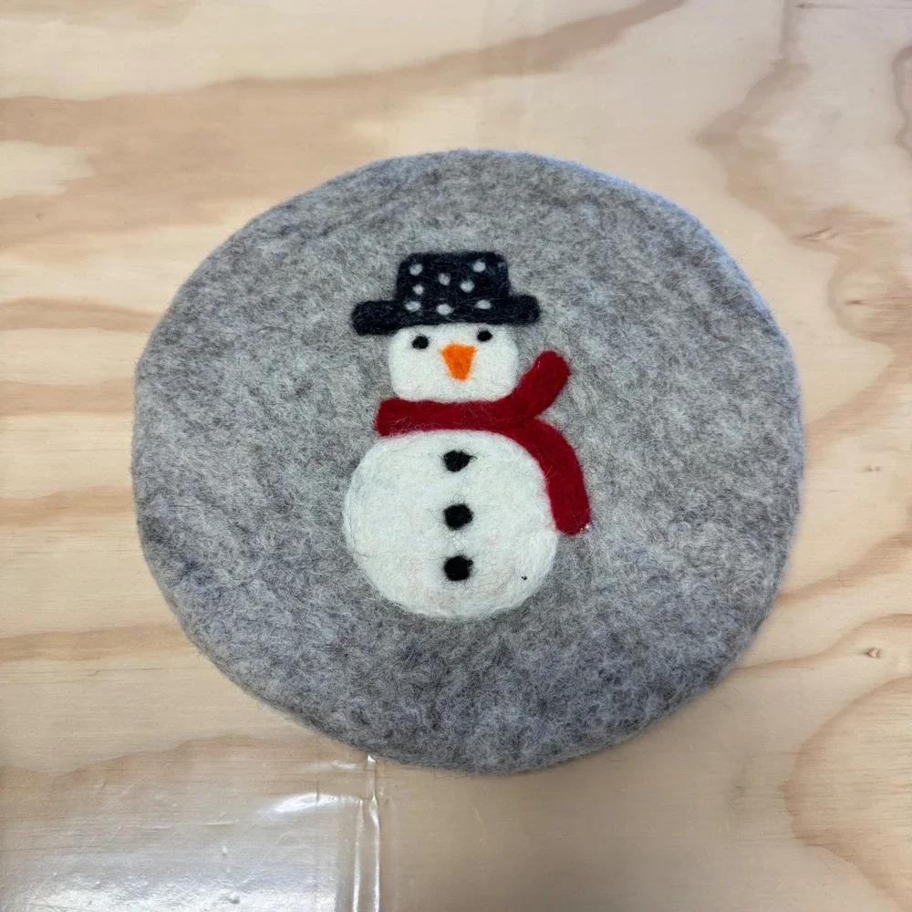 Handmade Felted Wool Snowman Trivet 8.5